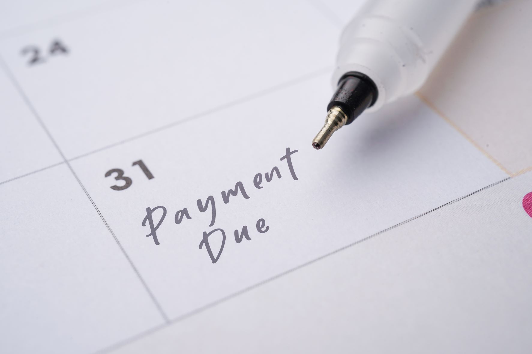 Payment due date on calendar